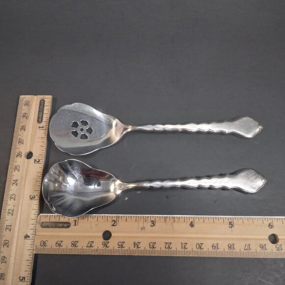 Vtg Oneida Community CELLO Burnished Stainless Sugar Shell Spoon & Jelly Server - Picture 7 of 7
